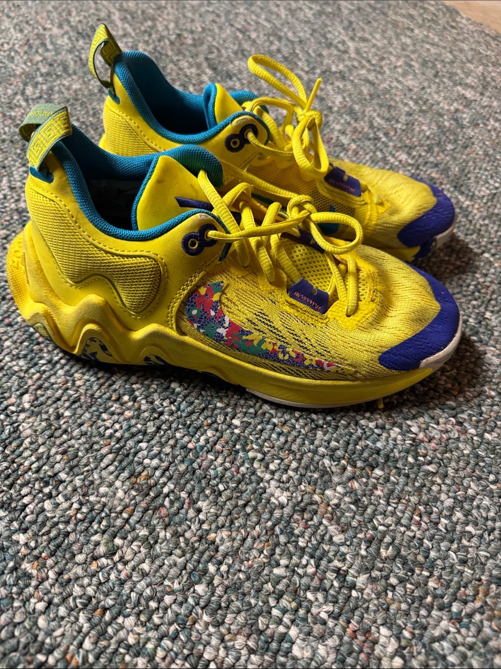 Nike Yellow and Blue Kids Sneakers with Multicolor Accent Giannis